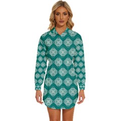 Abstract Knot Geometric Tile Pattern Womens Long Sleeve Shirt Dress