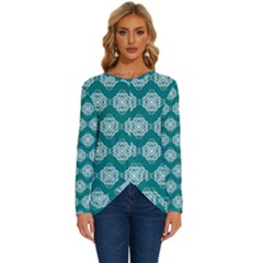 Abstract Knot Geometric Tile Pattern Long Sleeve Crew Neck Pullover Top