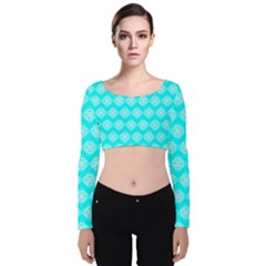 Abstract Knot Geometric Tile Pattern Velvet Long Sleeve Crop Top by GardenOfOphir