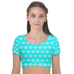 Abstract Knot Geometric Tile Pattern Velvet Short Sleeve Crop Top  by GardenOfOphir