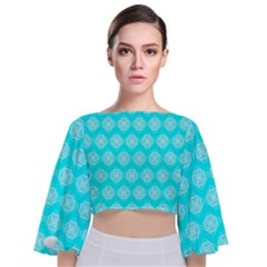 Abstract Knot Geometric Tile Pattern Tie Back Butterfly Sleeve Chiffon Top by GardenOfOphir