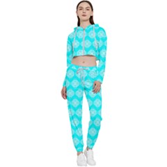 Abstract Knot Geometric Tile Pattern Cropped Zip Up Lounge Set by GardenOfOphir