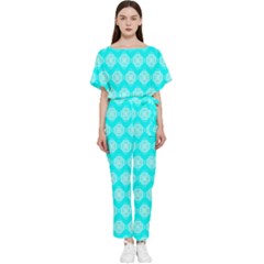 Abstract Knot Geometric Tile Pattern Batwing Lightweight Chiffon Jumpsuit by GardenOfOphir