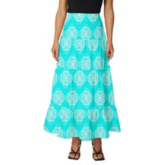 Abstract Knot Geometric Tile Pattern Tiered Ruffle Maxi Skirt