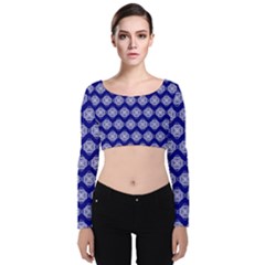 Abstract Knot Geometric Tile Pattern Velvet Long Sleeve Crop Top by GardenOfOphir