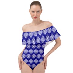 Abstract Knot Geometric Tile Pattern Off Shoulder Velour Bodysuit  by GardenOfOphir