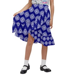 Abstract Knot Geometric Tile Pattern Kids  Ruffle Flared Wrap Midi Skirt