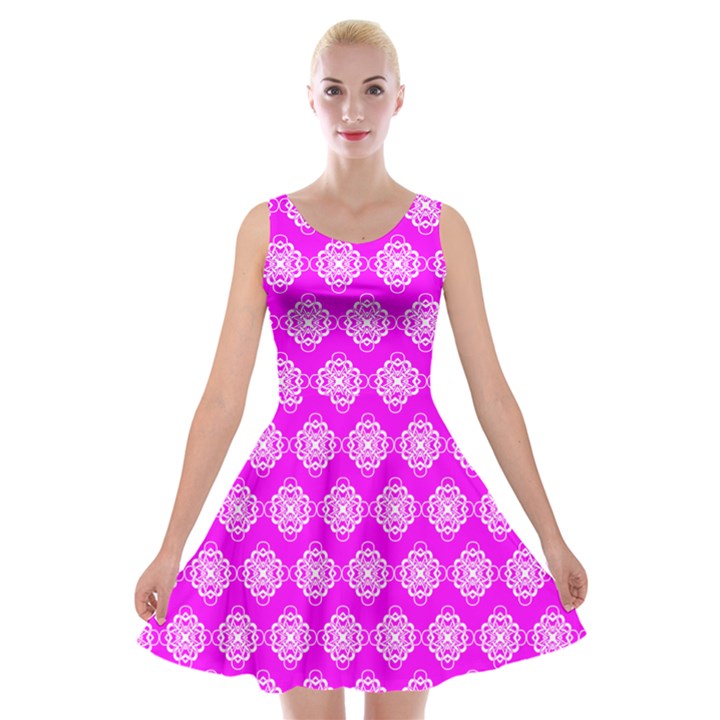 Abstract Knot Geometric Tile Pattern Velvet Skater Dress