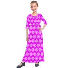 Abstract Knot Geometric Tile Pattern Kids  Quarter Sleeve Maxi Dress by GardenOfOphir