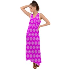 Abstract Knot Geometric Tile Pattern V-neck Chiffon Maxi Dress by GardenOfOphir