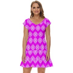 Abstract Knot Geometric Tile Pattern Short Sleeve Tiered Mini Dress by GardenOfOphir