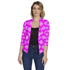 Abstract Knot Geometric Tile Pattern Women s Draped Front 3/4 Sleeve Shawl Collar Jacket by GardenOfOphir