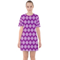 Abstract Knot Geometric Tile Pattern Sixties Short Sleeve Mini Dress by GardenOfOphir