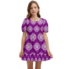 Abstract Knot Geometric Tile Pattern Kids  Short Sleeve Dolly Dress by GardenOfOphir