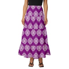 Abstract Knot Geometric Tile Pattern Tiered Ruffle Maxi Skirt