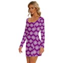 Abstract Knot Geometric Tile Pattern Long Sleeve Square Neck Bodycon Velvet Dress View2