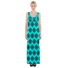 Abstract Knot Geometric Tile Pattern Thigh Split Maxi Dress by GardenOfOphir