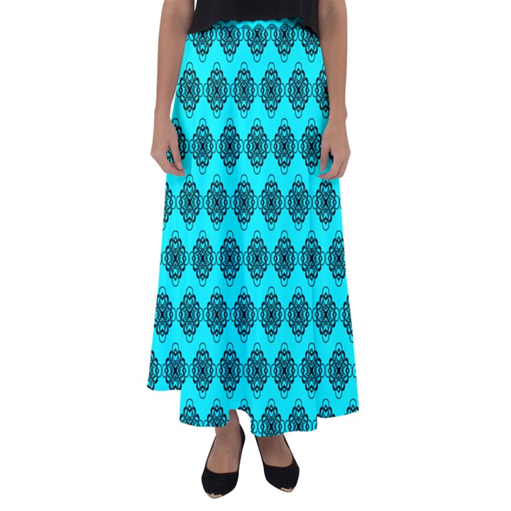 Abstract Knot Geometric Tile Pattern Flared Maxi Skirt