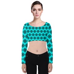 Abstract Knot Geometric Tile Pattern Velvet Long Sleeve Crop Top by GardenOfOphir