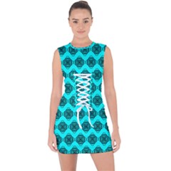 Abstract Knot Geometric Tile Pattern Lace Up Front Bodycon Dress by GardenOfOphir