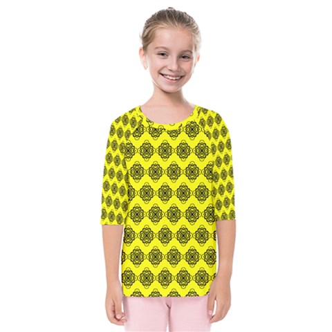 Abstract Knot Geometric Tile Pattern Kids  Quarter Sleeve Raglan Tee by GardenOfOphir