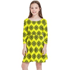 Abstract Knot Geometric Tile Pattern Kids  Quarter Sleeve Skater Dress by GardenOfOphir