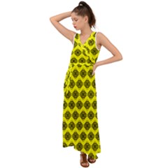 Abstract Knot Geometric Tile Pattern V-neck Chiffon Maxi Dress by GardenOfOphir