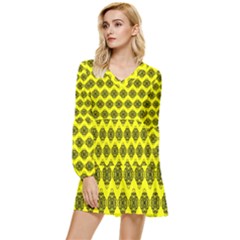 Abstract Knot Geometric Tile Pattern Tiered Long Sleeve Mini Dress by GardenOfOphir