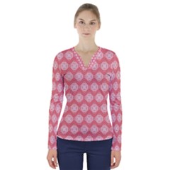 Abstract Knot Geometric Tile Pattern V-neck Long Sleeve Top by GardenOfOphir