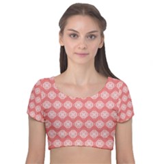 Abstract Knot Geometric Tile Pattern Velvet Short Sleeve Crop Top  by GardenOfOphir