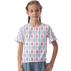 Spatula Spoon Pattern Kids  Cuff Sleeve Scrunch Bottom Tee