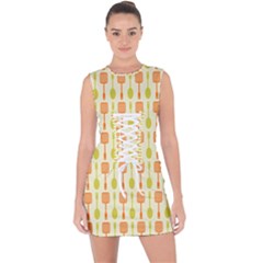 Spatula Spoon Pattern Lace Up Front Bodycon Dress by GardenOfOphir