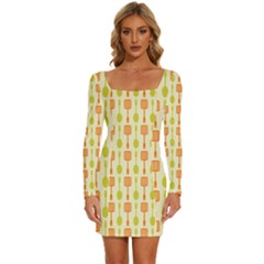 Spatula Spoon Pattern Long Sleeve Square Neck Bodycon Velvet Dress by GardenOfOphir