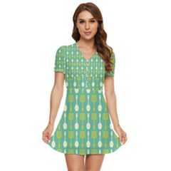 Spatula Spoon Pattern V-neck High Waist Chiffon Mini Dress by GardenOfOphir