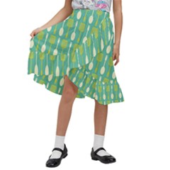 Spatula Spoon Pattern Kids  Ruffle Flared Wrap Midi Skirt by GardenOfOphir