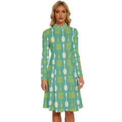 Spatula Spoon Pattern Long Sleeve Shirt Collar A-line Dress