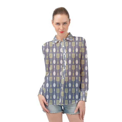 Spatula Spoon Pattern Long Sleeve Chiffon Shirt by GardenOfOphir