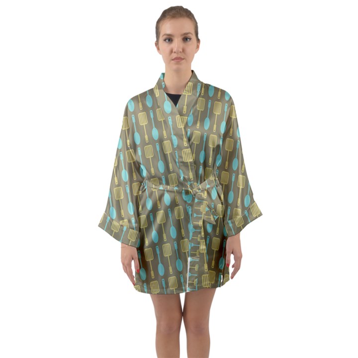 Spatula Spoon Pattern Long Sleeve Satin Kimono