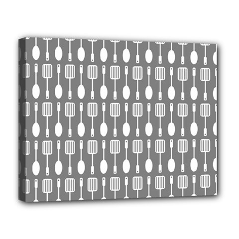 Gray And White Kitchen Utensils Pattern Canvas 14  X 11  (stretched) by GardenOfOphir