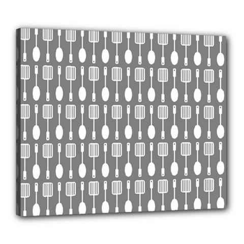 Gray And White Kitchen Utensils Pattern Canvas 24  X 20  (stretched) by GardenOfOphir