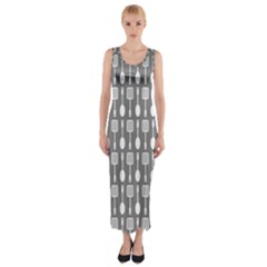 Gray And White Kitchen Utensils Pattern Fitted Maxi Dress by GardenOfOphir