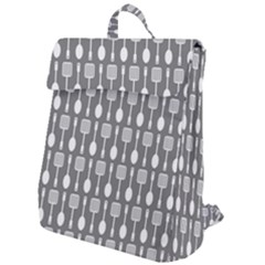 Gray And White Kitchen Utensils Pattern Flap Top Backpack by GardenOfOphir