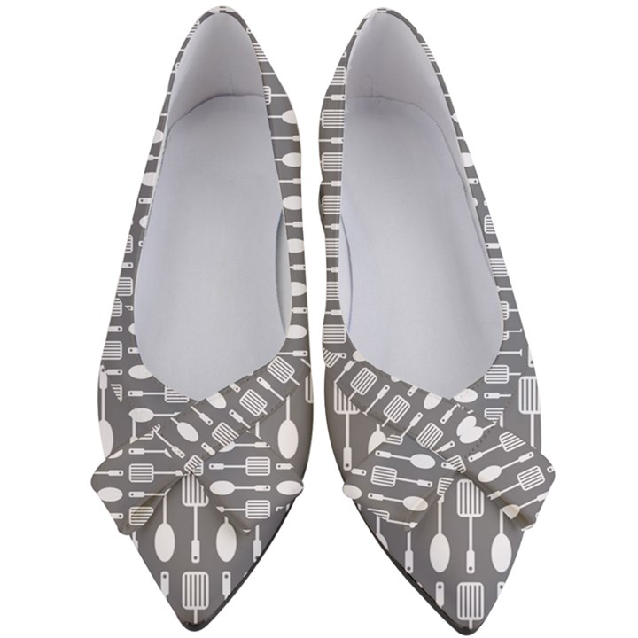 Gray And White Kitchen Utensils Pattern Women s Bow Heels