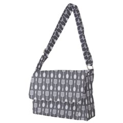 Gray And White Kitchen Utensils Pattern Full Print Messenger Bag (m) by GardenOfOphir