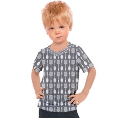 Gray And White Kitchen Utensils Pattern Kids  Sports Tee