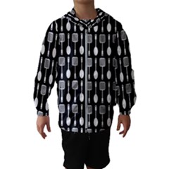 Black And White Spatula Spoon Pattern Kids  Hooded Windbreaker by GardenOfOphir