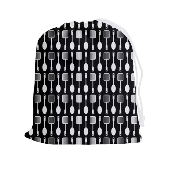 Black And White Spatula Spoon Pattern Drawstring Pouch (2XL)