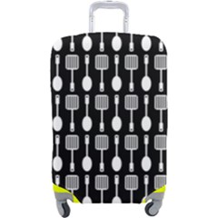 Black And White Spatula Spoon Pattern Luggage Cover (large) by GardenOfOphir