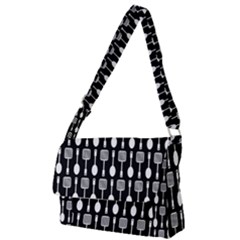 Black And White Spatula Spoon Pattern Full Print Messenger Bag (s) by GardenOfOphir