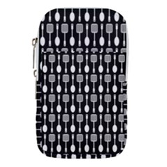 Black And White Spatula Spoon Pattern Waist Pouch (large) by GardenOfOphir